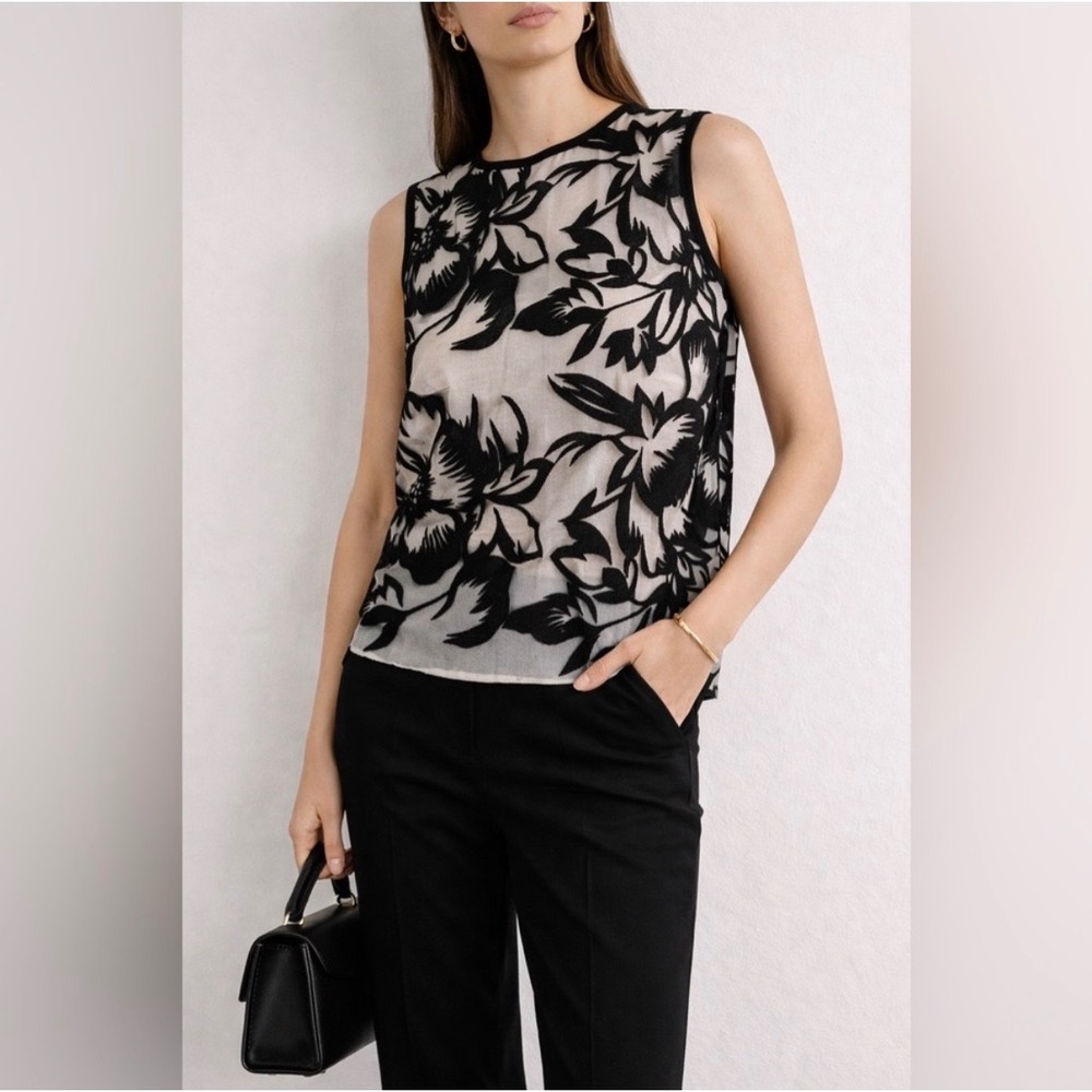 Sportmax Code Floral Mesh Sleeveless Top Size S Black White Designer Blouse